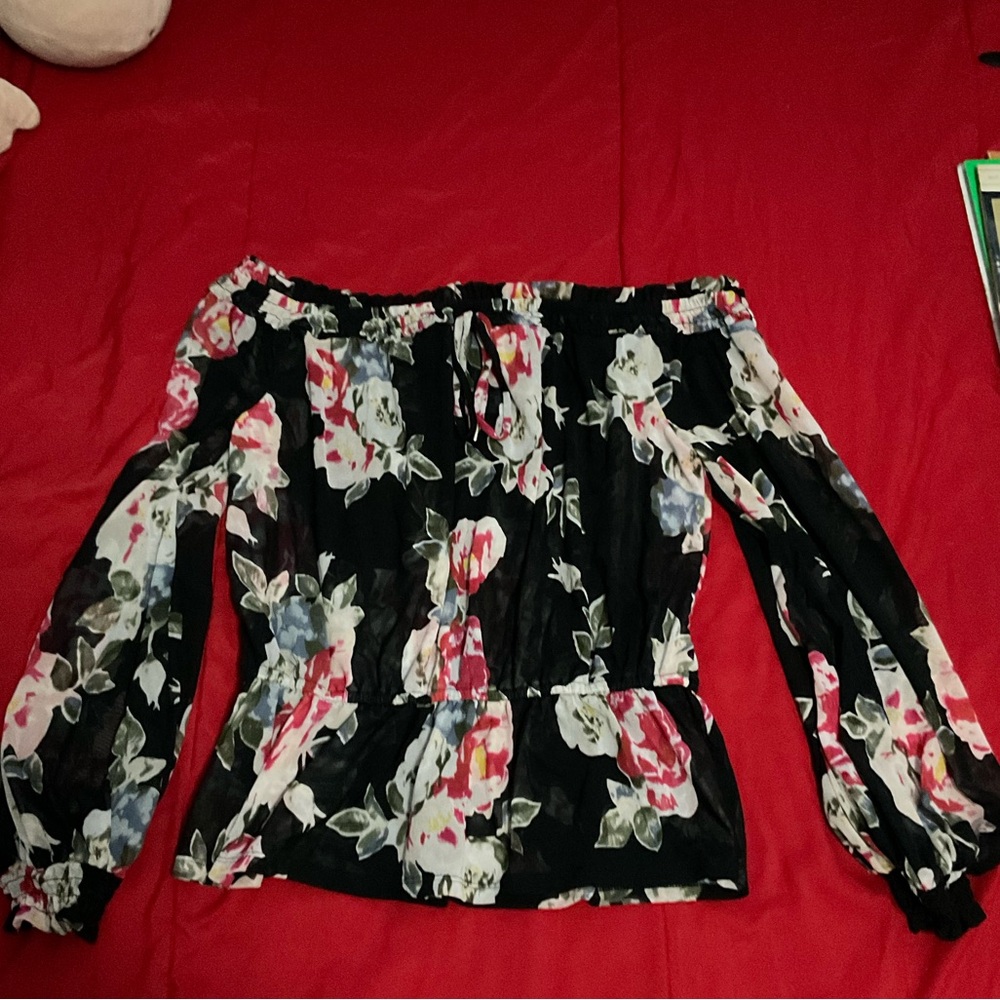 Black floral off the shoulder blouse